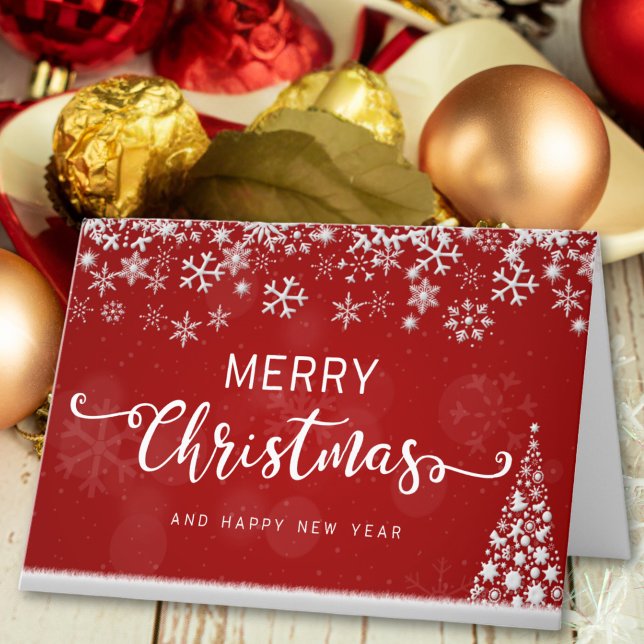 Red Elegant Snowflakes Christmas Tree Holiday Card (Creator Uploaded)