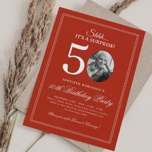 Red Elegant Surprise 50th Birthday Party Invitation