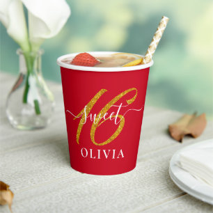 Red Elegant Sweet 16 Sixteen Paper Cup