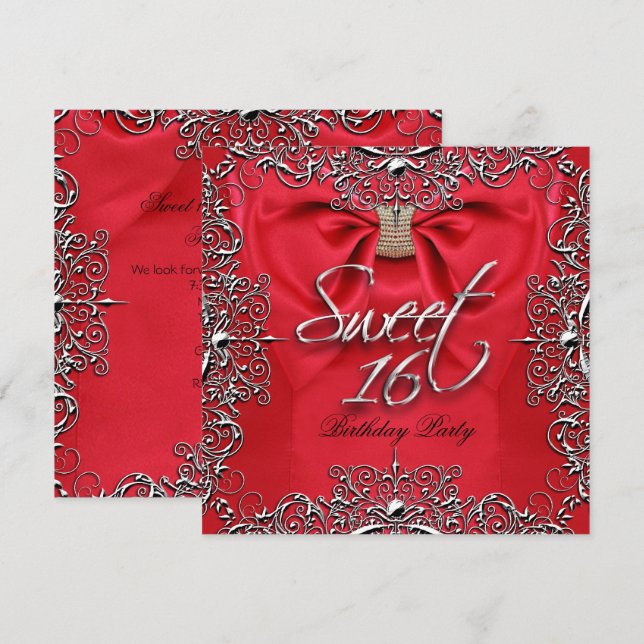 Red Elegant Sweet Sixteen Sweet 16 Party Invitation (Front/Back)