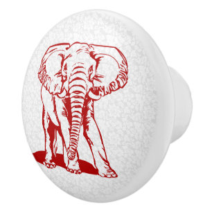 Red Elephant Line Drawing Ceramic Knob