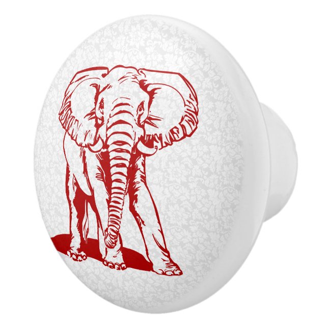 Red Elephant Line Drawing Ceramic Knob (Right)
