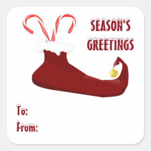 Red Elf Slipper with Candy Canes Square Stickers