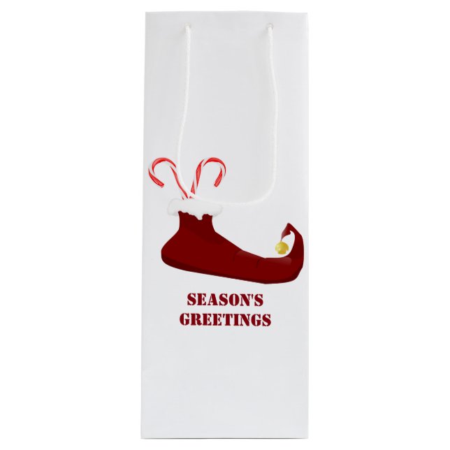 Red Elf Slipper with Candy Canes Wine Gift Bag (Front)