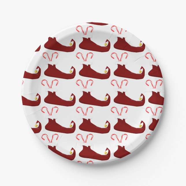 Red Elf Slippers with Candy Canes Paper Plate (Front)