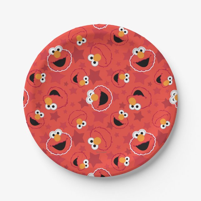Red Elmo Faces Pattern Paper Plate (Front)