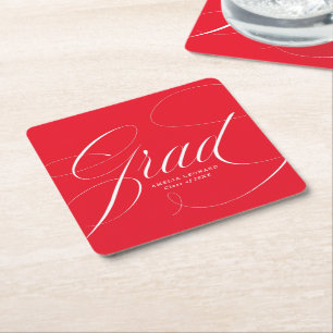 Red   Eloquence Graduation Square Paper Coaster