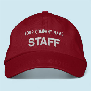 Red Embroidered Staff Baseball Cap Employee Hat