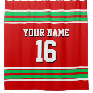 Red Emerald Green White Stripes Sports Jersey Shower Curtain