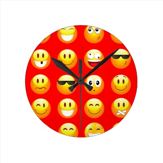 red emojis round clock Zazzle.co.uk