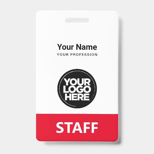Red Employee Name Business Logo Qr Code ID Badge (Front)