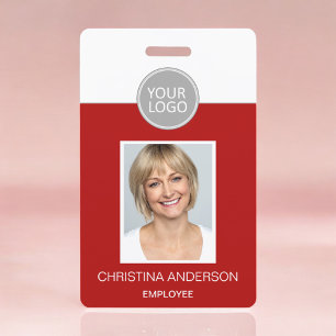 Red Employee Name Logo Photo Corporate Work ID Badge