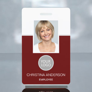 Red Employee Name Logo Photo Corporate Work ID Badge