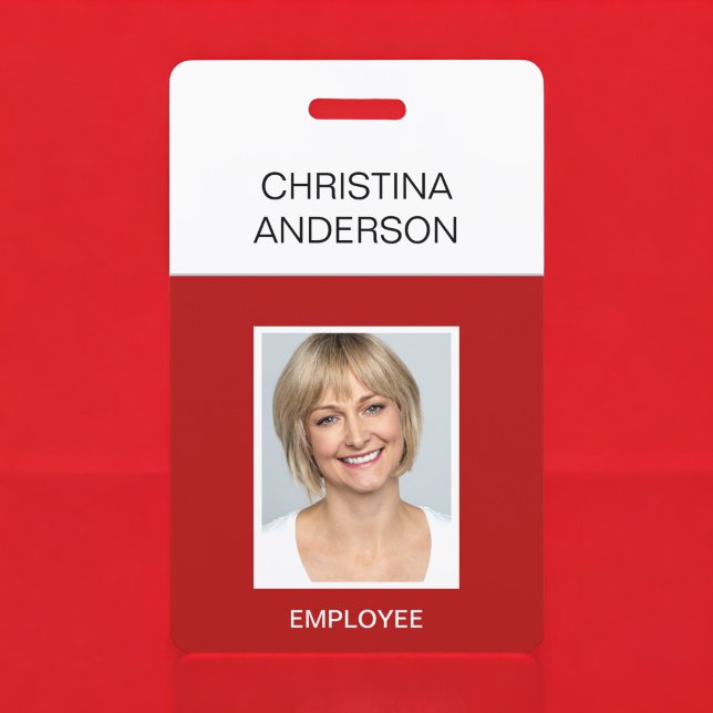 Red Employee  - Name Photo Corporate Work ID Badge (Creator Uploaded)
