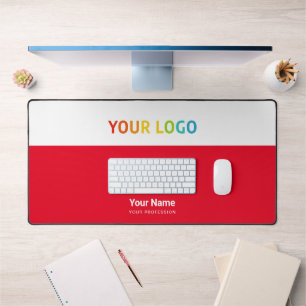 Red Employee Name, Profession, Company Logo Desk Mat
