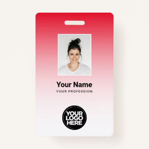 Red Employee Photo Bar Code Logo Name Gradient ID Badge