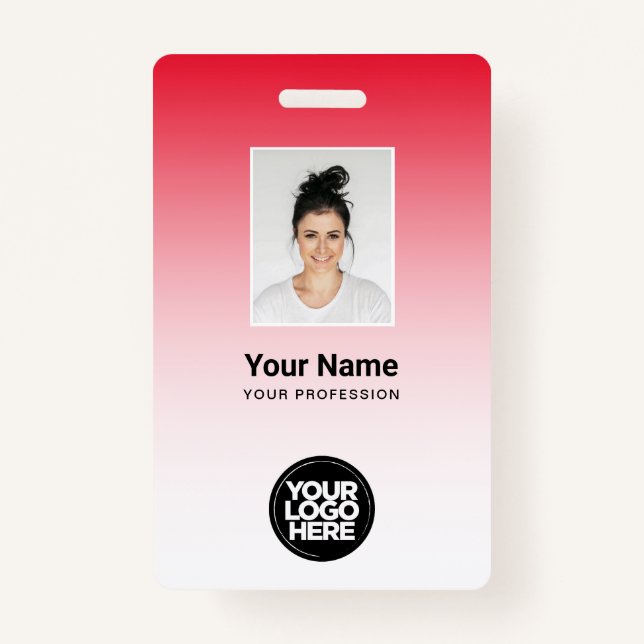 Red Employee Photo Bar Code Logo Name Gradient ID Badge (Front)
