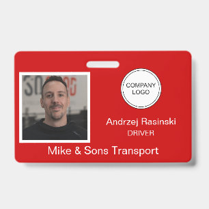 Red Employee Photo Company Logo Name ID Badge