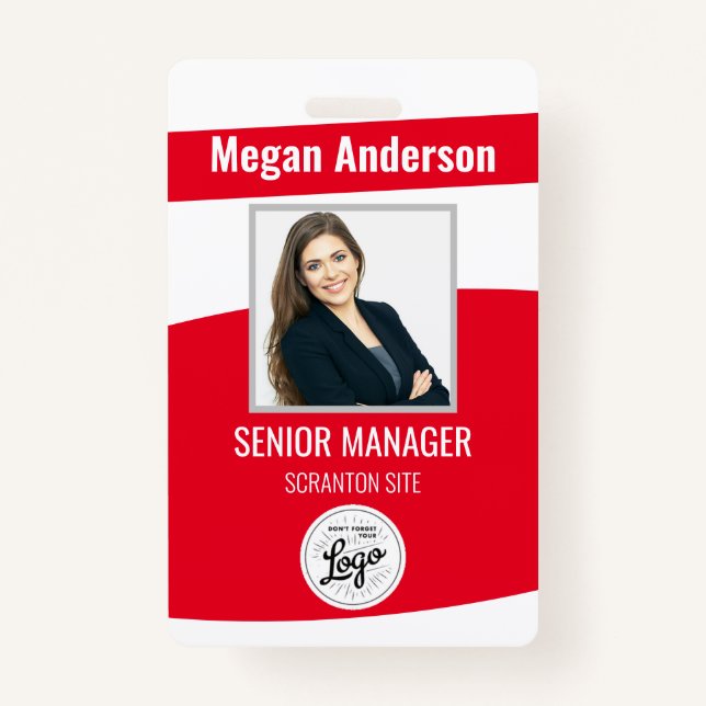 Red Employee Photo ID Badge (Front)
