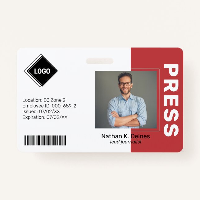 Red | Employee Photo ID Company Security ID Badge (Front)