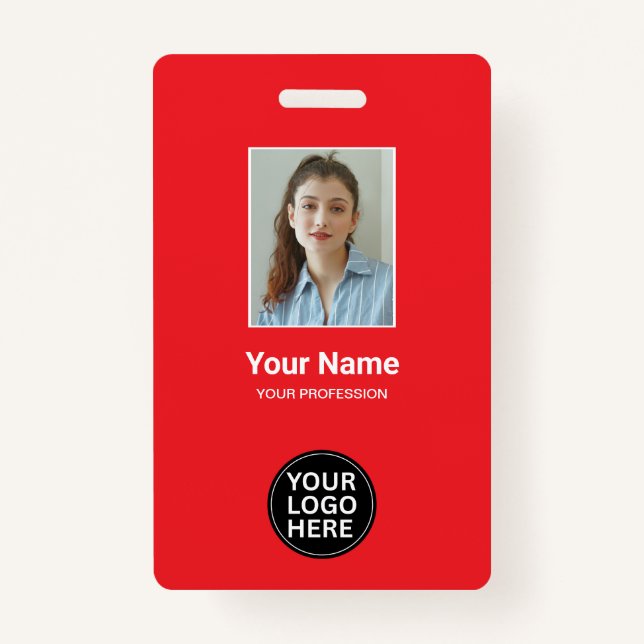 Red Employee Photo ID Logo Name Badge ID Badge (Front)