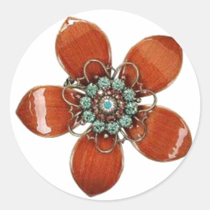 Red Enamel and Aquamarine Brooch Classic Round Sticker