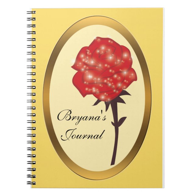 Red Enchanted Glitter Rose Notebook Journal (Front)