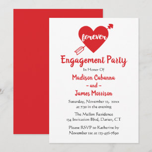 Red Engagement Party Hearts Wedding Modern Trendy Invitation