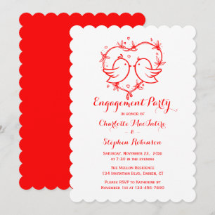 Red Engagement Party - Lovebirds Wedding Heart Invitation