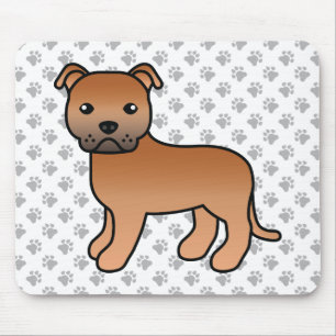 Red English Staffie Cute Cartoon Dog & Paws Mouse Mat