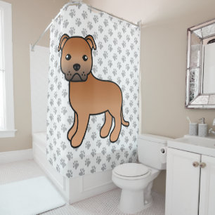 Red English Staffordshire Bull Terrier Dog Shower Curtain