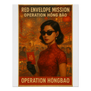 Red Envelope Mission – Retro Spy Art Poster