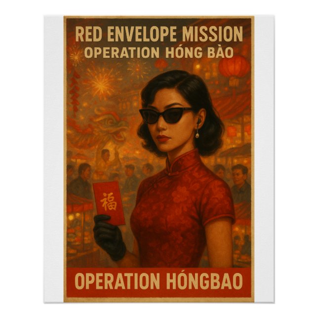 Red Envelope Mission – Retro Spy Art Poster (Front)