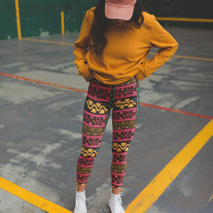 red ethnic aztec leggings