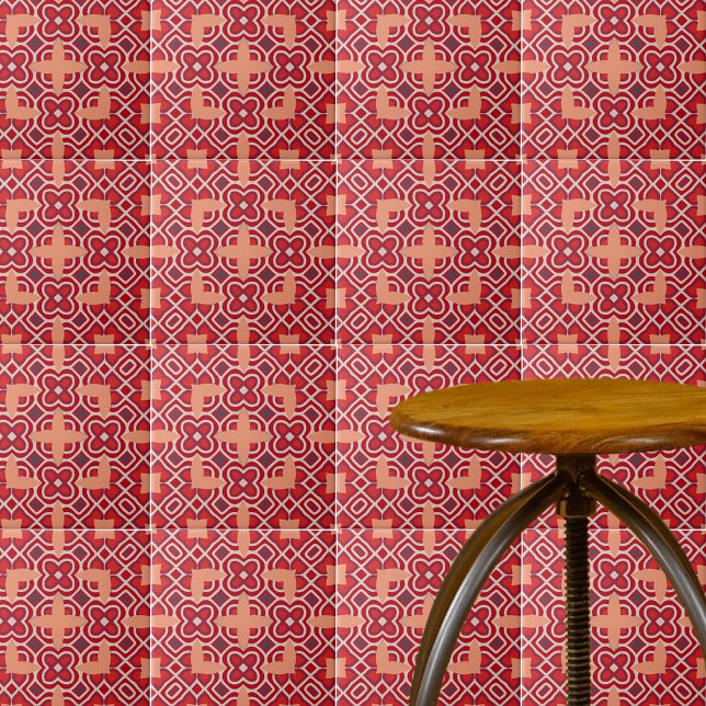 Red Ethnic Bohemian Arabesque Geometric Pattern Tile (Creator Uploaded)