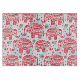 Red Ethnic Elephant Pattern Cutting Board