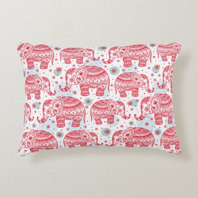 Red Ethnic Elephant Pattern Decorative Cushion (Front)