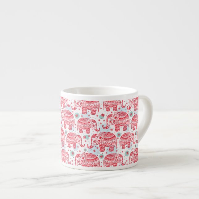 Red Ethnic Elephant Pattern Espresso Cup (Front Right)
