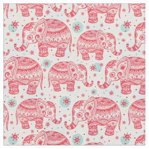 Red Ethnic Elephant Pattern Fabric