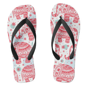Red Ethnic Elephant Pattern Flip Flops