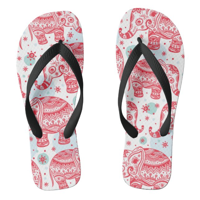 Red Ethnic Elephant Pattern Flip Flops (Footbed)