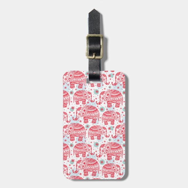 Red Ethnic Elephant Pattern Luggage Tag (Front Vertical)