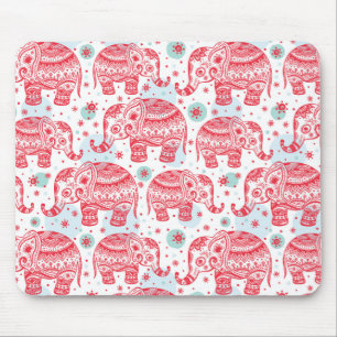 Red Ethnic Elephant Pattern Mouse Mat