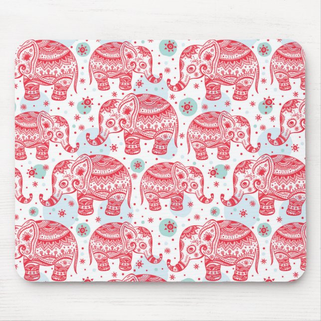 Red Ethnic Elephant Pattern Mouse Mat (Front)