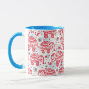 Red Ethnic Elephant Pattern Mug