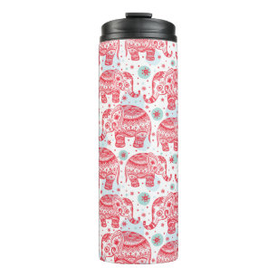 Red Ethnic Elephant Pattern Thermal Tumbler