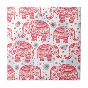 Red Ethnic Elephant Pattern Tile