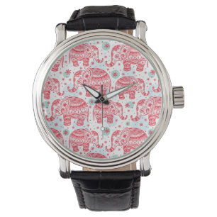 Red Ethnic Elephant Pattern Watch
