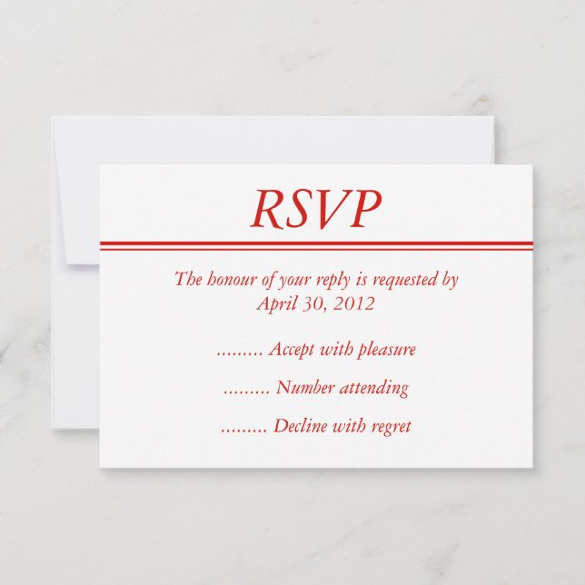 Red Event RSVP, Reply or Response Card (Front)
