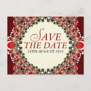 Red Exotic Batik Lace Save the Date Postcard